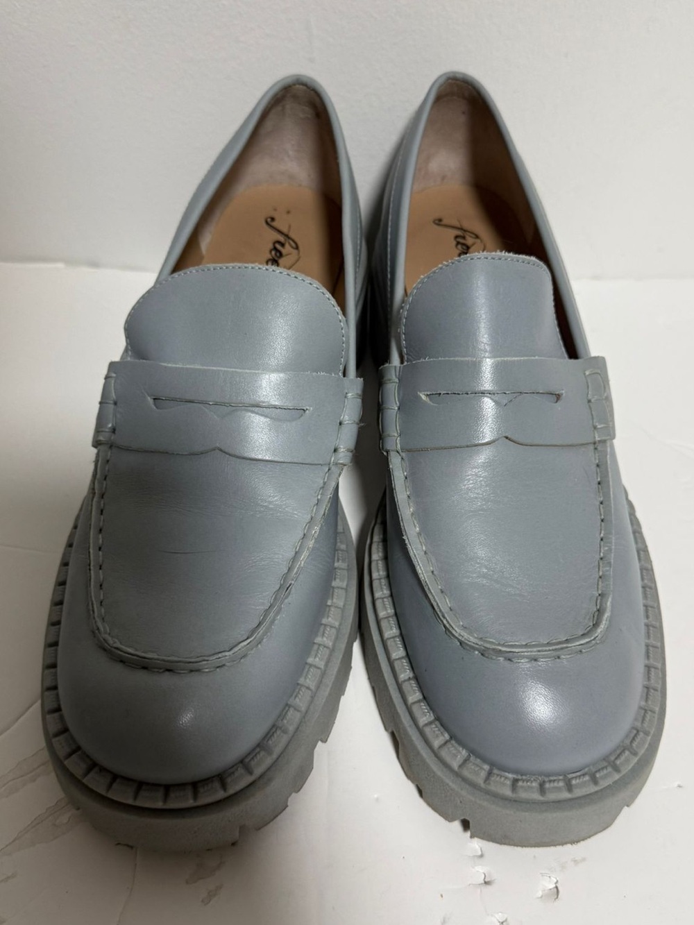 People Grey Chunky Lug Sole Penny Loafers EU 38.5 Platform Shoes - Picture 9 of 9